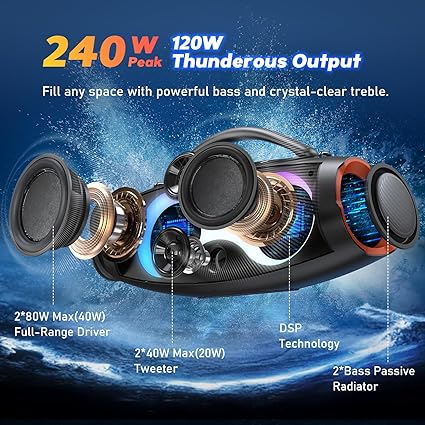 DOSS Extreme Boom Pro D200 - 240W Peak Outdoor Bluetooth Speaker