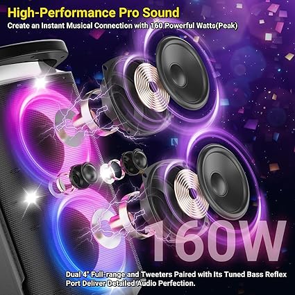 Portable Bluetooth Speaker – 160W Peak Power | Deep Bass | Wireless Boombox